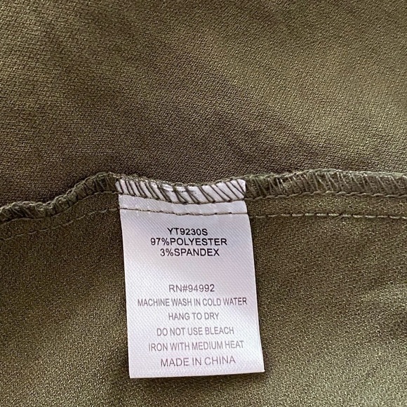 Patrizia Luca dress, olive green, size M/L.  High low. Bouffant ruffled sleeves. - Picture 5 of 5